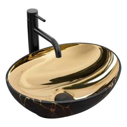 Rea SOFIA IN GOLD/BLACK MARBLE keramické umývadlo na dosku 41 x 34,5 cm U8011