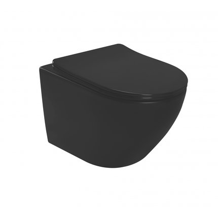 Rea CARLO MINI RIMLESS DUROPLAST/FLAT/ZM BLACK MATT WC misa závesná RimFree 49,5 x 37 cm so sedátkom C8489